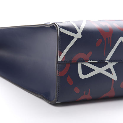 Gucci Calfskin GucciGhost Medium XL Tote Blue Agata Hibiscus Red 9 of 10
