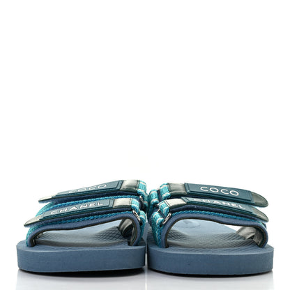 Chanel Fabric Rubber Coco Slides 38 Blue 2 of 8