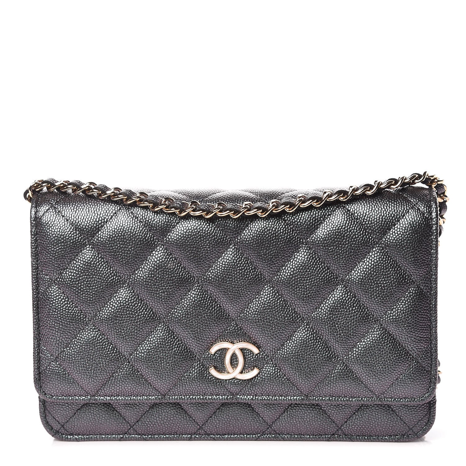 Chanel Iridescent Caviar Quilted Wallet On Chain WOC Black 1 of 11