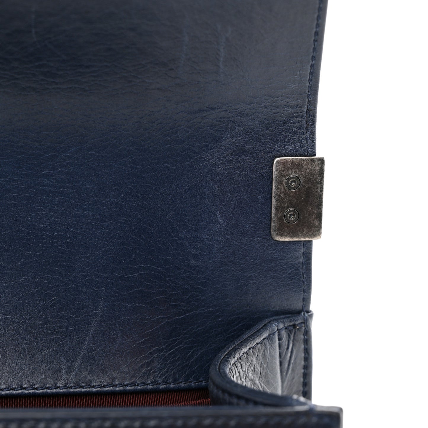 Glazed Calfskin Quilted Small Boy Chained Flap Navy