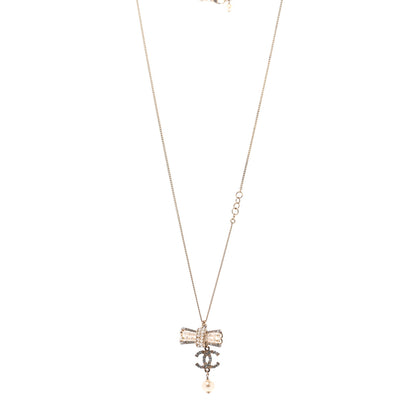 Chanel Crystal Pearl CC Bow Necklace Gold 1 of 5