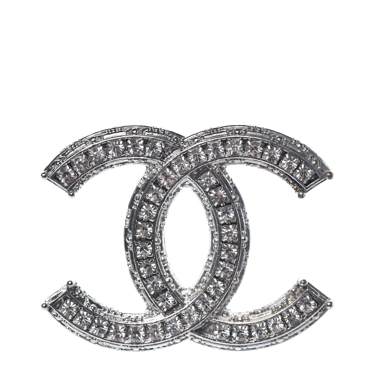 Chanel Swarovski Crystal CC Brooch Silver 1 of 8