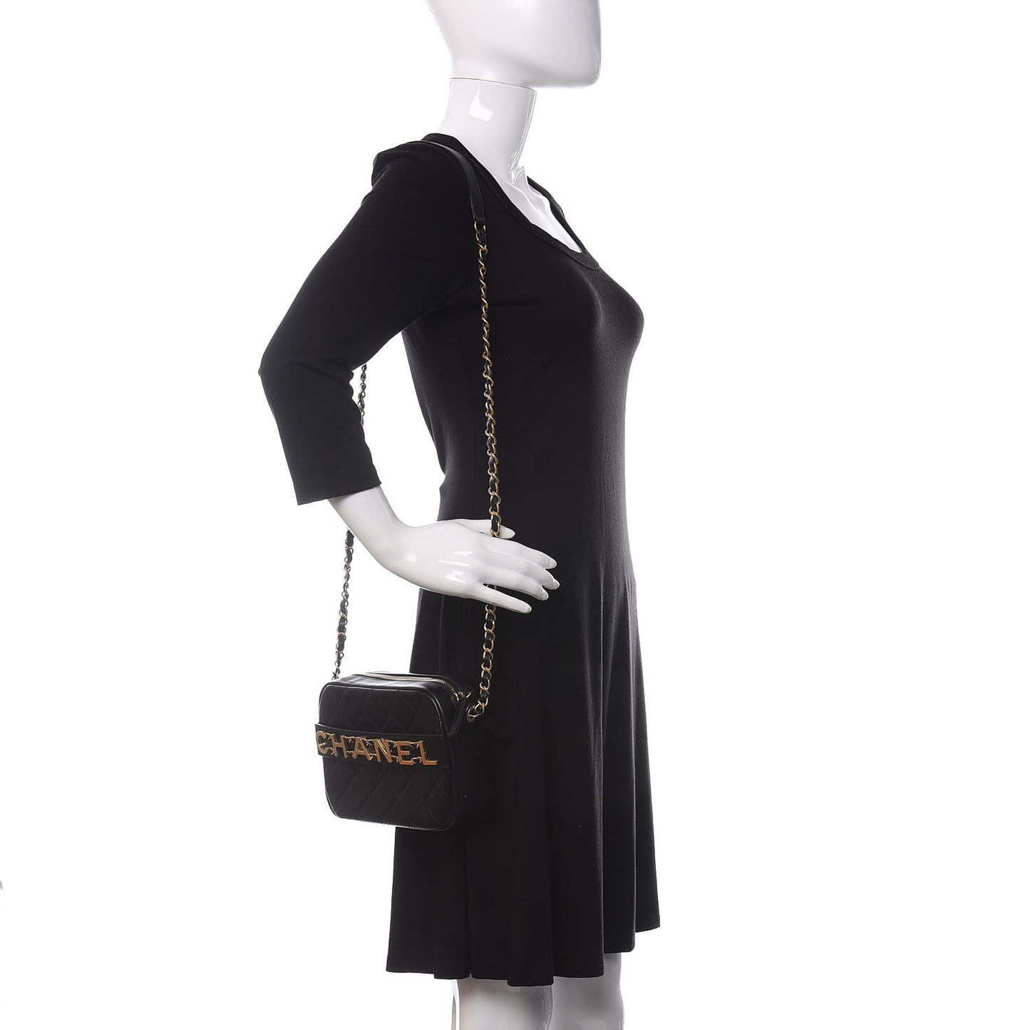 Calfskin Quilted Enchained Camera Case Bag Black