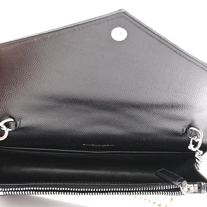 Saint Laurent Grain De Poudre Matelasse Chevron Monogram Envelope Chain Wallet Black 5 of 9