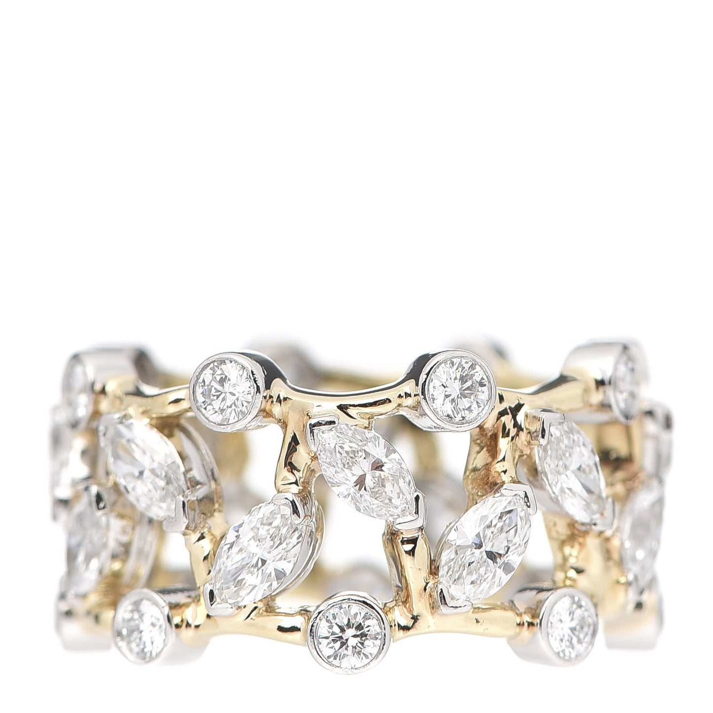 18K Yellow Gold Platinum Diamond Schlumberger Vigne Ring 54 6.75