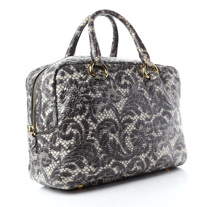 Prada Cervo Lux Print Lace Bauletto Bag Talco 3 of 11