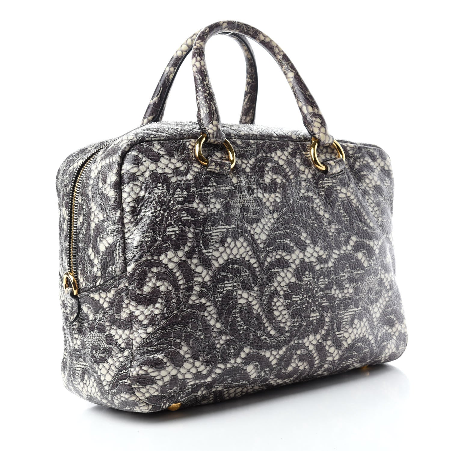 Prada Cervo Lux Print Lace Bauletto Bag Talco 3 of 11