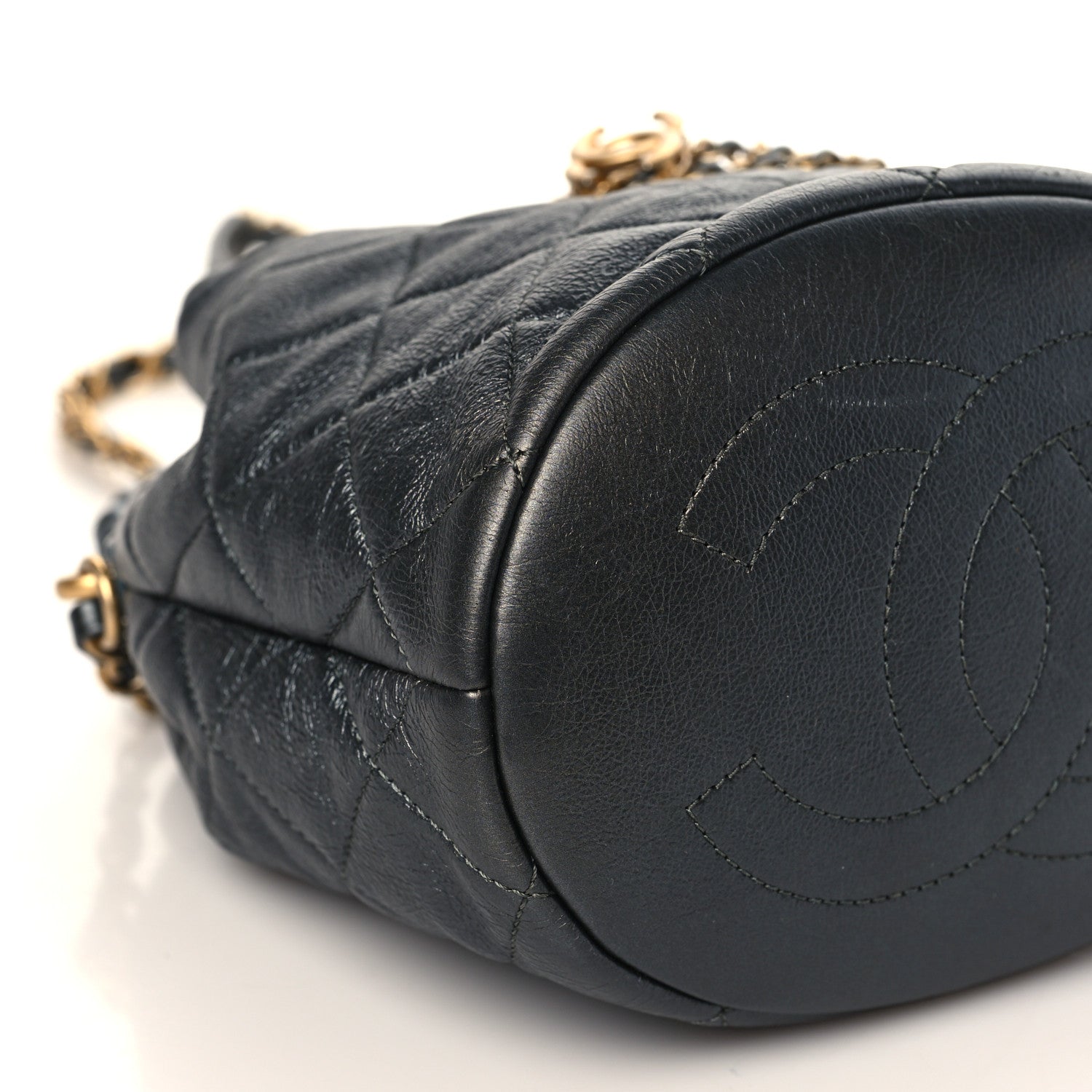 Chanel Metallic Lambskin Quilted Pearl Crown Drawstring Bag Anthracite 8 of 9