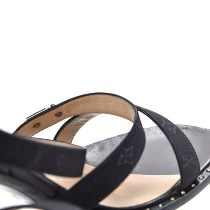 Louis Vuitton Satin Mini Monogram Heeled Sandals 38.5 Black 8 of 10