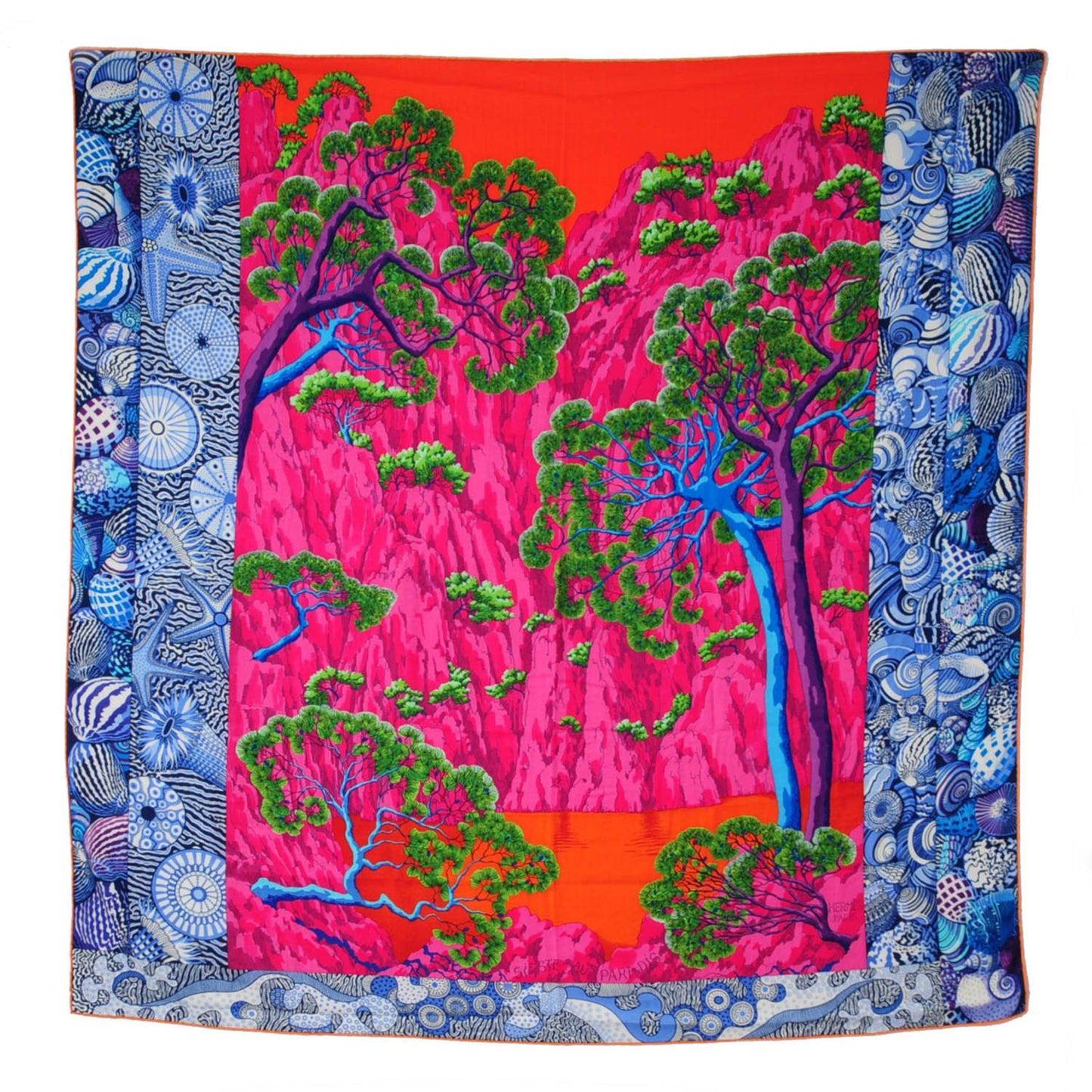 Cashmere Silk Sieste Au Paradis Shawl 140 Fuchsia Orange Bleu