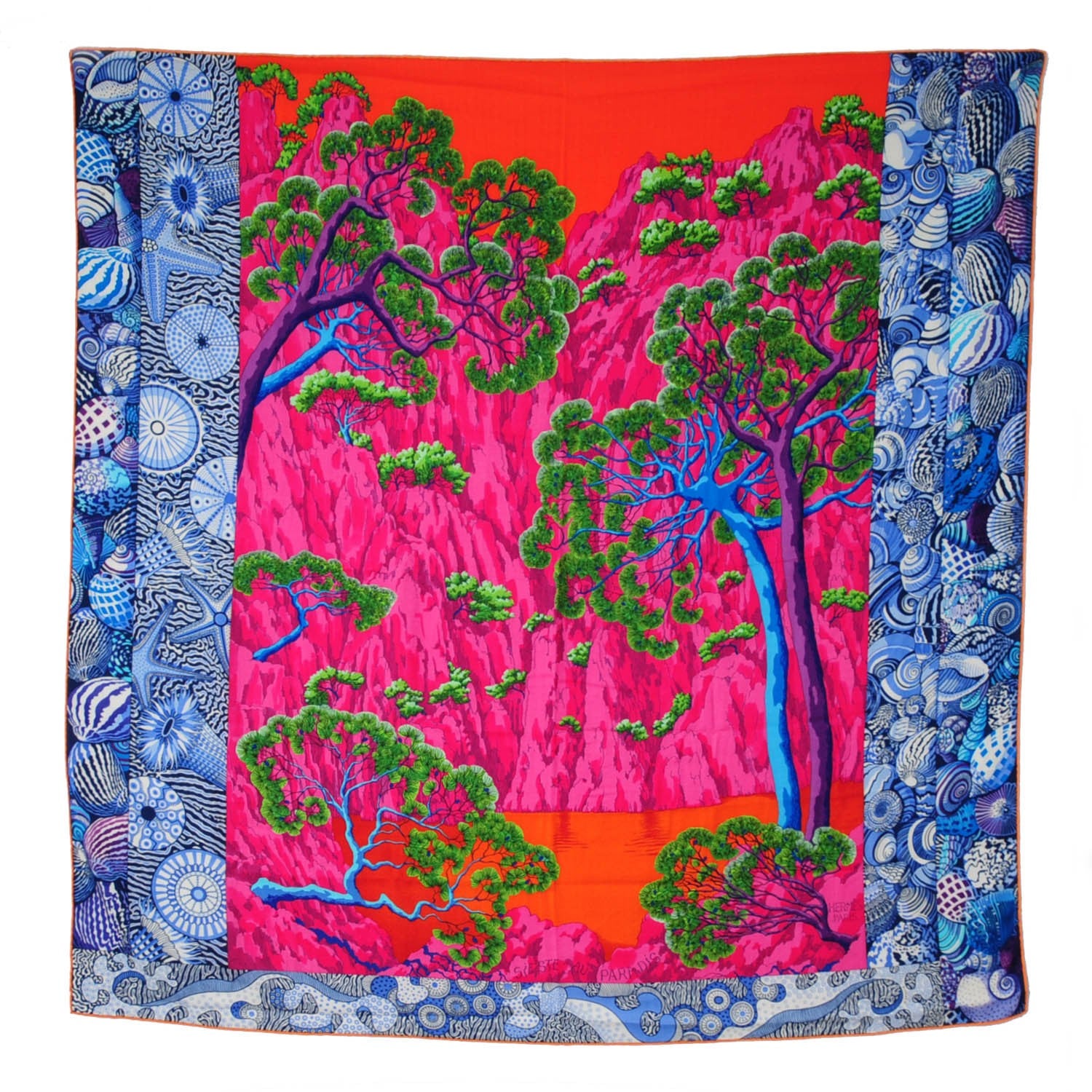 Hermes Cashmere Silk Sieste Au Paradis Shawl 140 Fuchsia Orange Bleu 2 of 8