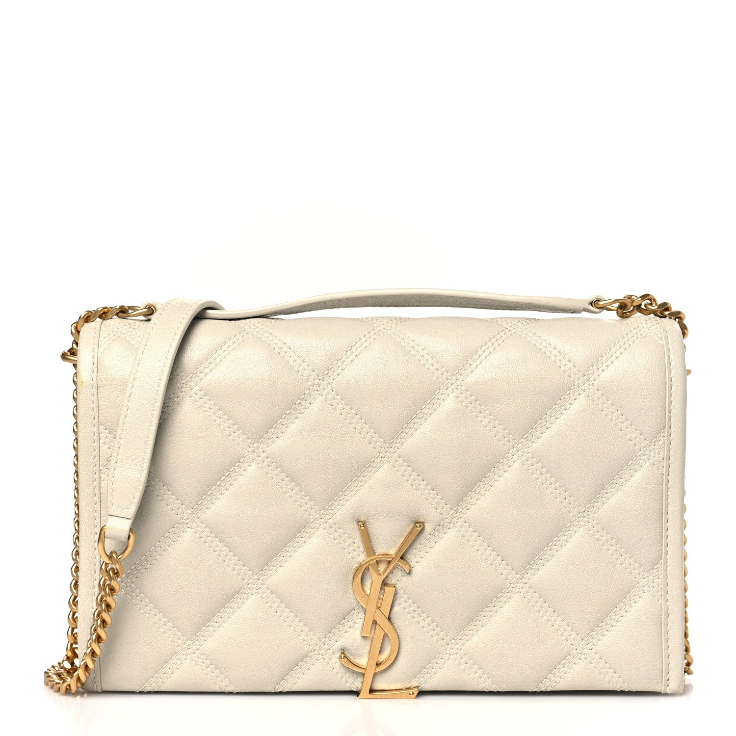 Saint Laurent Lambskin Diamond Quilted Becky Chain Wallet Blanc Vintage 1 of 10