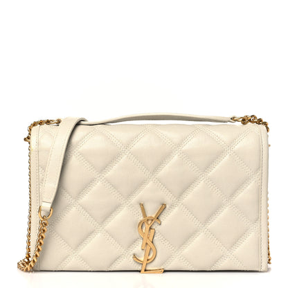 Saint Laurent Lambskin Diamond Quilted Becky Chain Wallet Blanc Vintage 1 of 10