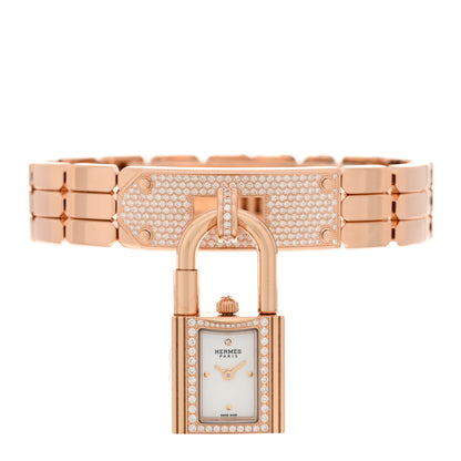 Hermes 18K Rose Diamond Pave 16mm Kelly Quartz Watch 1 of 5