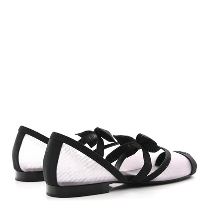 Chanel Mesh Grosgrain Mary Janes Flats 37 Light Pink Black 5 of 10