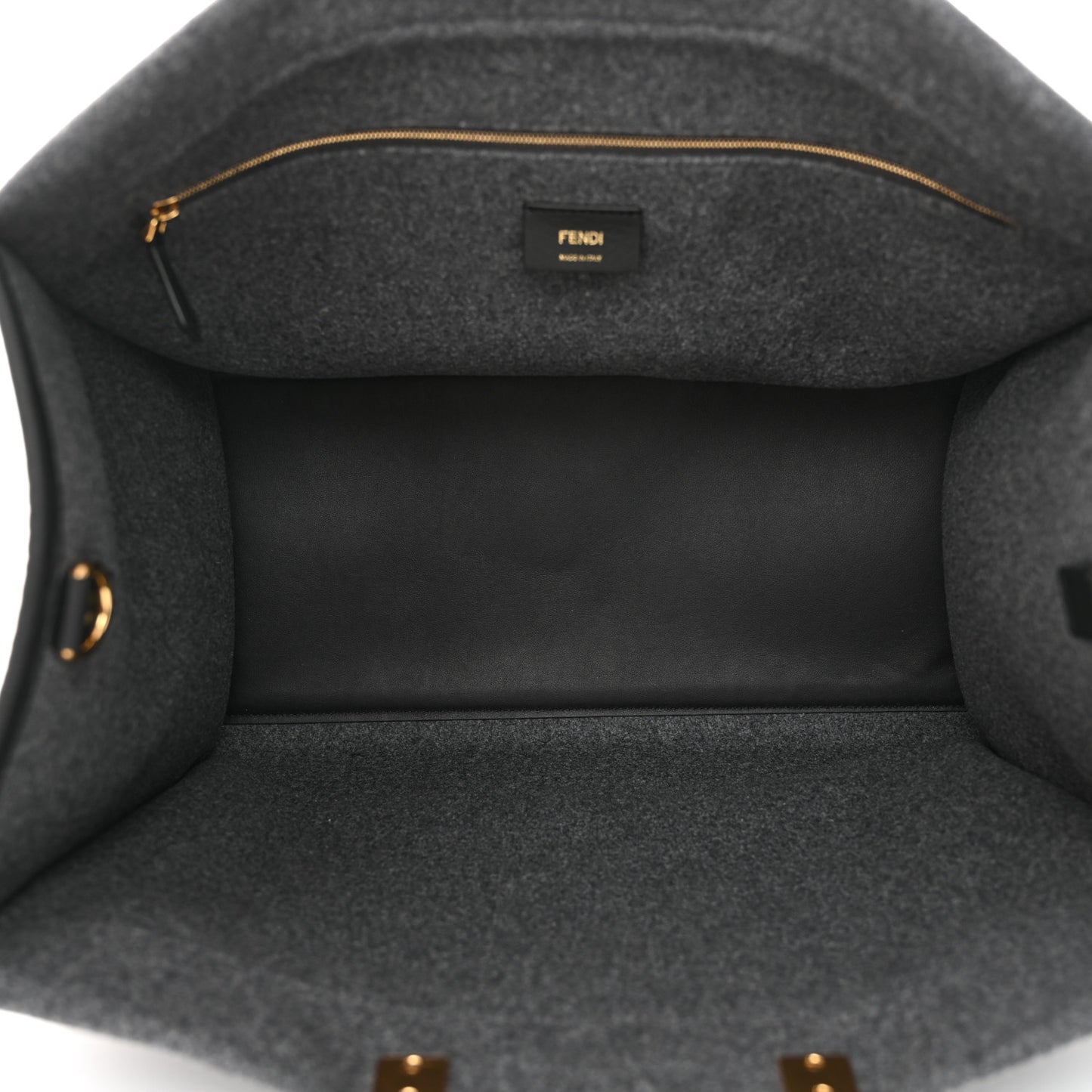 Melange Flannel Plexiglass Satin Logo Embroidered Threaded Edge Large Fendi Sunshine Shopper Tote Grigio Black