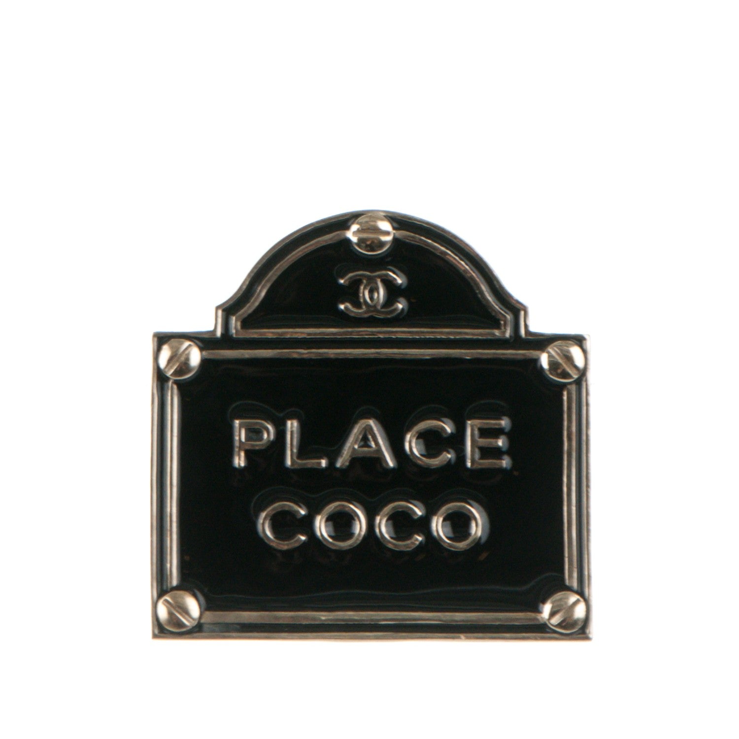 Chanel Enamel Place Coco Brooch Black Gold 1 of 4