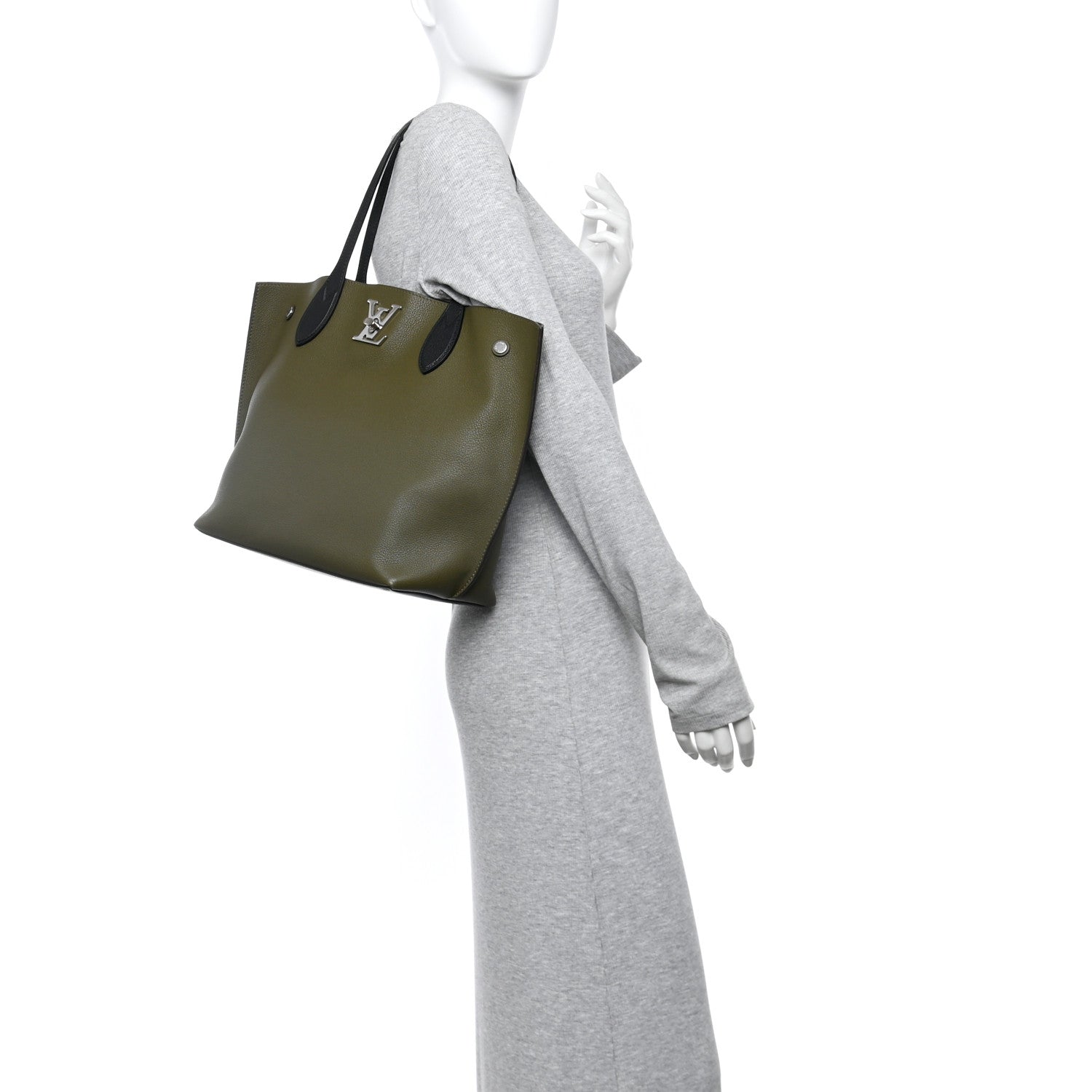 Louis Vuitton Calfskin Lockme Go Tote Green Toffee 2 of 10