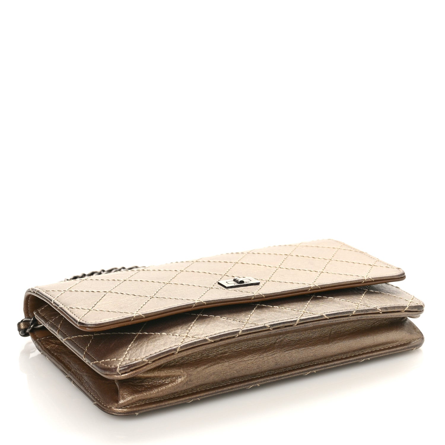 Chanel Metallic Aged Calfskin Quilted Reissue Wallet On Chain WOC Gold 4 of 13