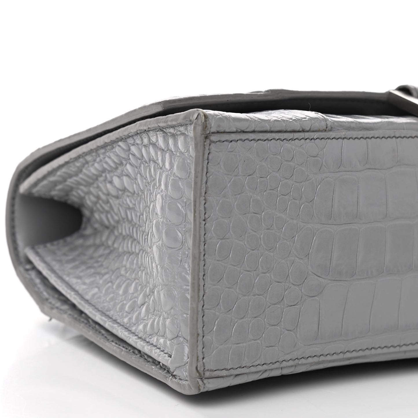 Shiny Calfskin Crocodile Embossed Medium Hourglass Top Handle Bag Balenciaga Grey
