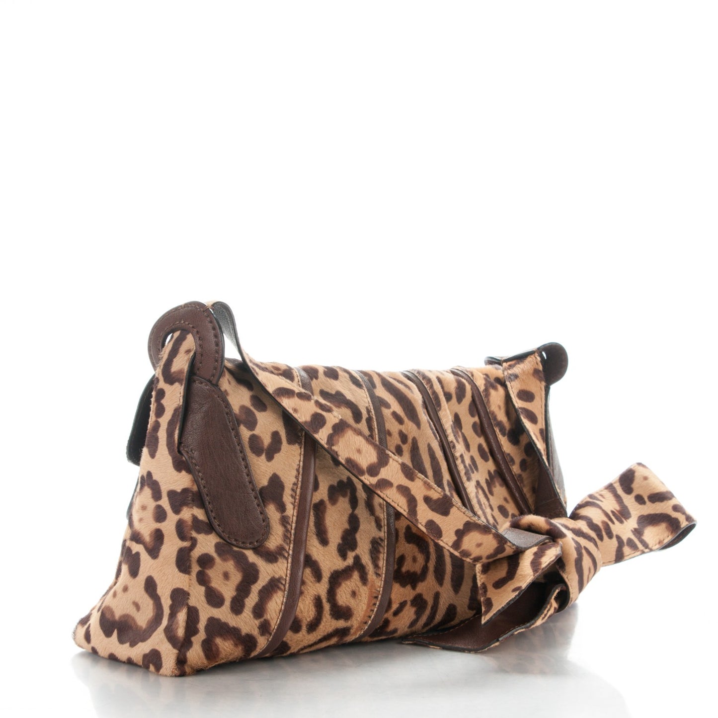 Calf Hair Leopard Print Bow Shoulder Bag Brown