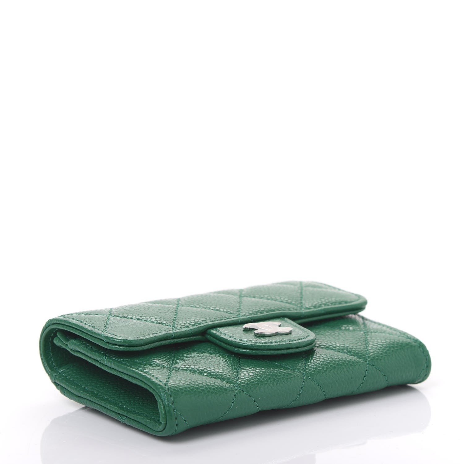 Chanel Metallic Caviar Quilted Card Holder Wallet Green 4 of 12