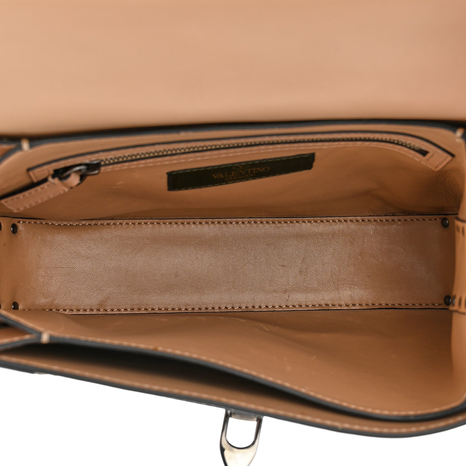 Valentino Garavani Calfskin Panther Medium Guitar Strap Rockstud Rolling Flap Saddle Bag Beige Black 4 of 9