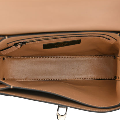 Valentino Garavani Calfskin Panther Medium Guitar Strap Rockstud Rolling Flap Saddle Bag Beige Black 4 of 9