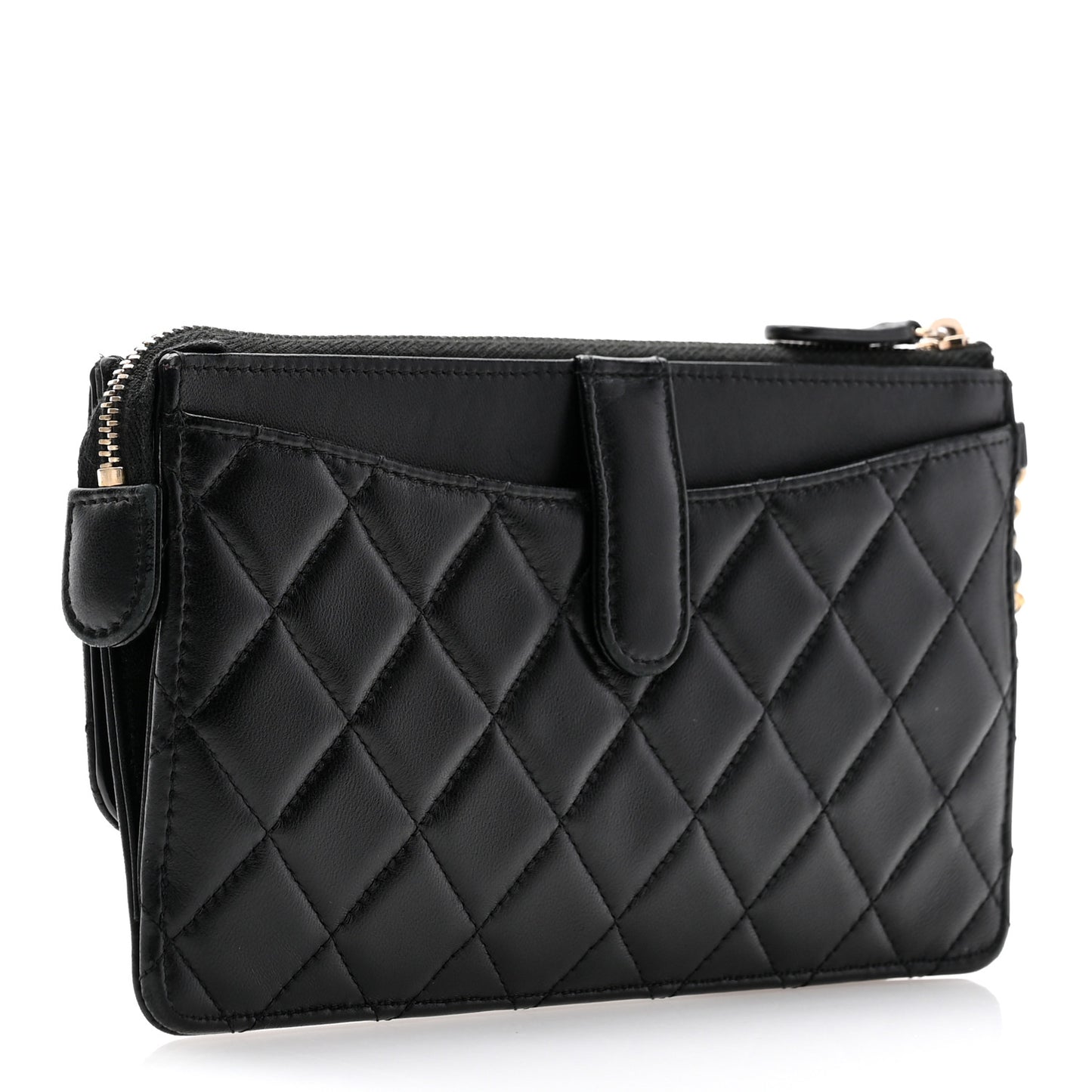 Lambskin Quilted Classic Pouch With Handle Black