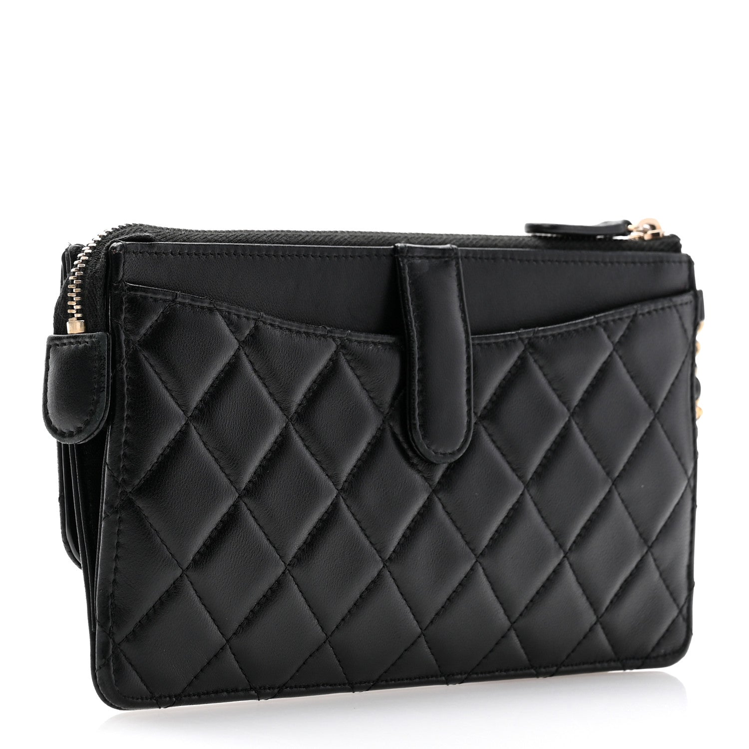 Chanel Lambskin Quilted Classic Pouch With Handle Black 3 of 11