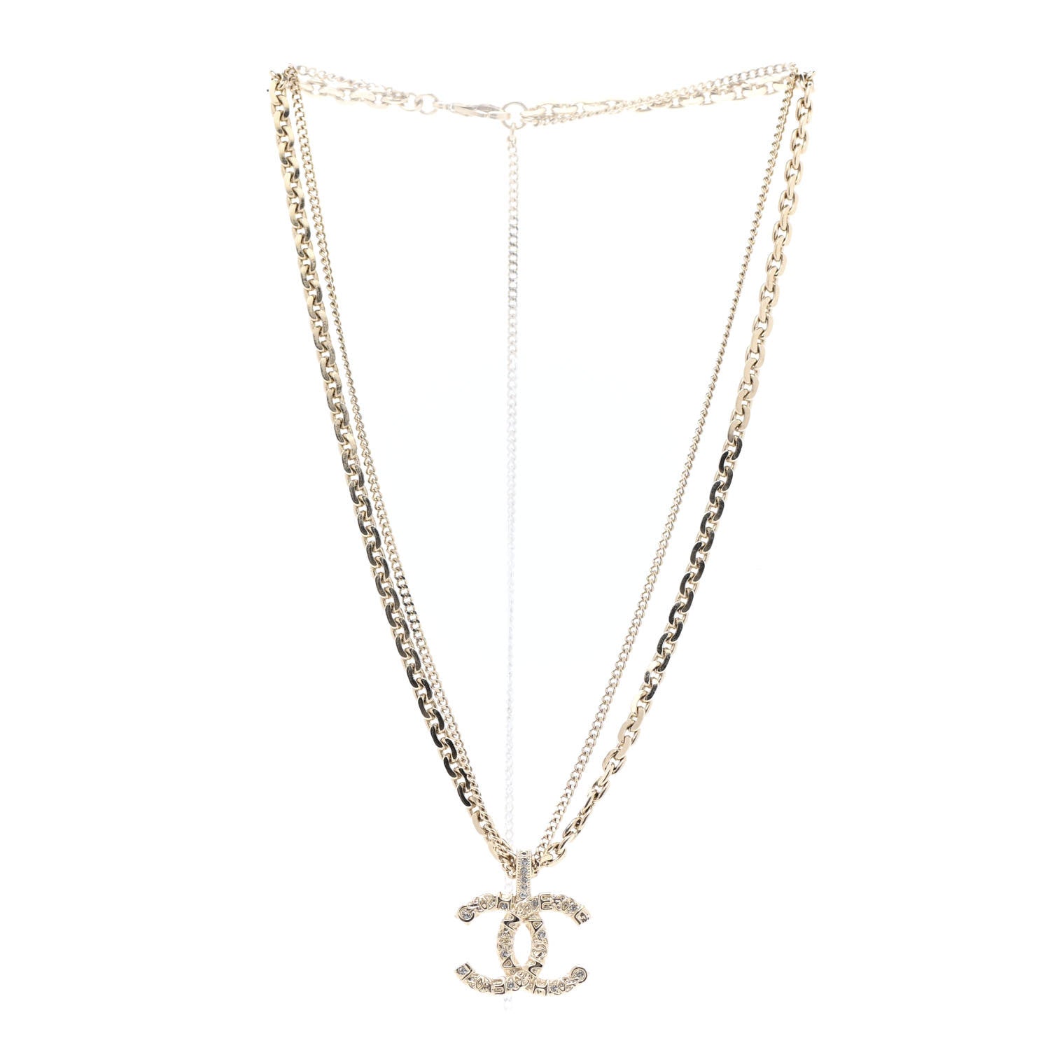 Chanel Crystal CC Multi Strand Chain Necklace Gold 3 of 7