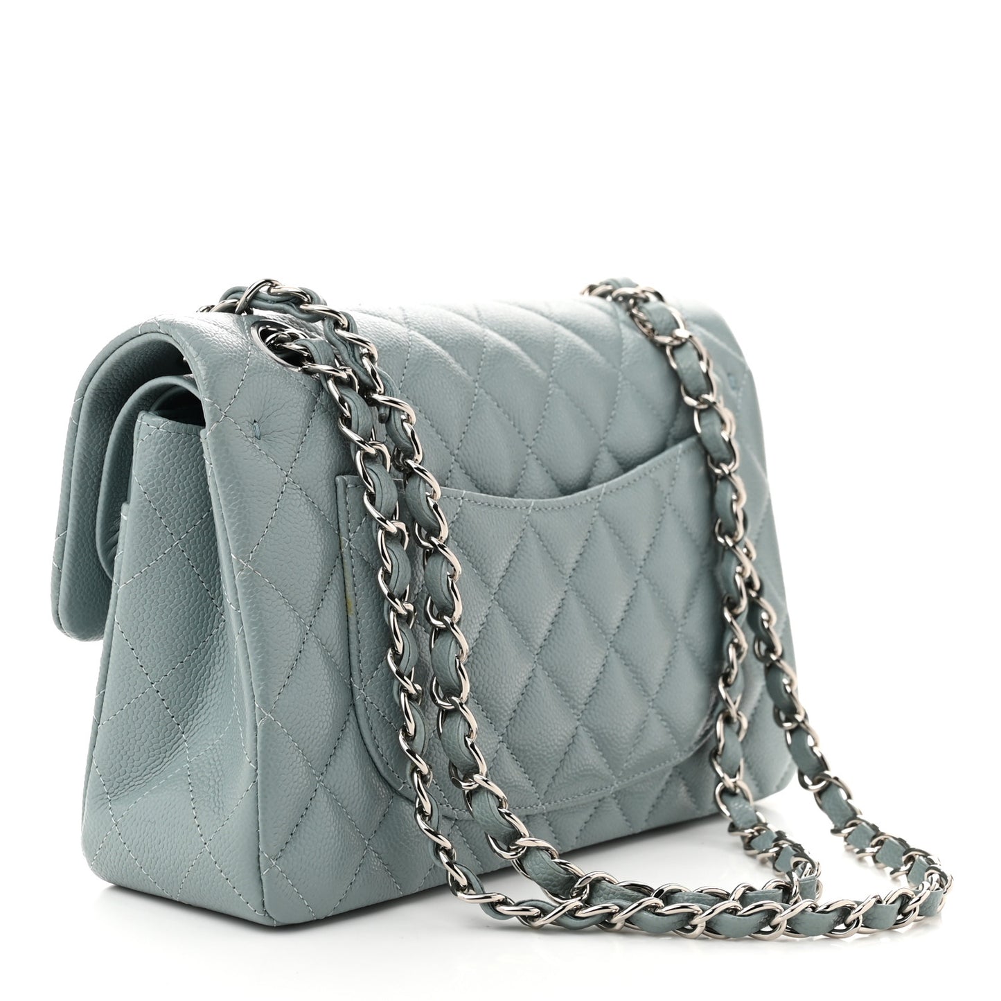 Caviar Quilted Small Double Flap Light Blue