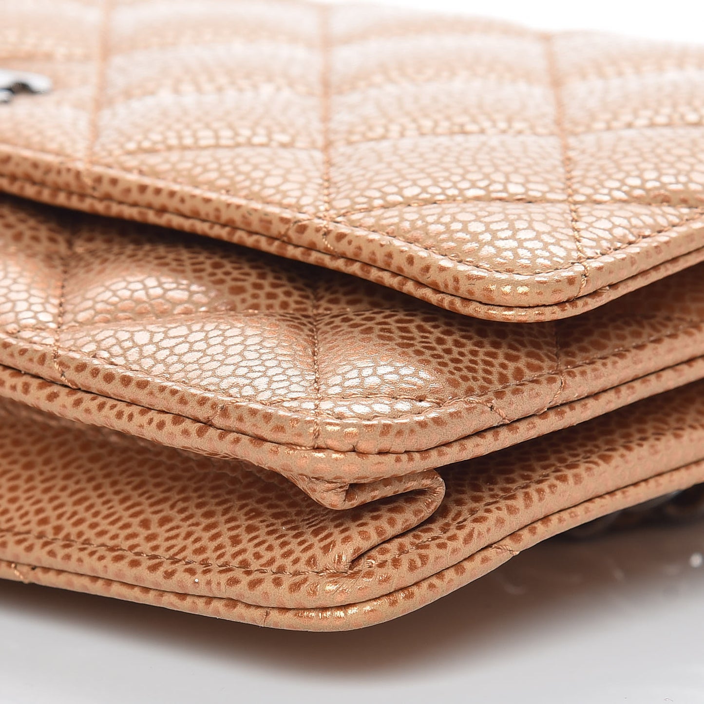 Metallic Caviar Quilted Wallet On Chain WOC Copper