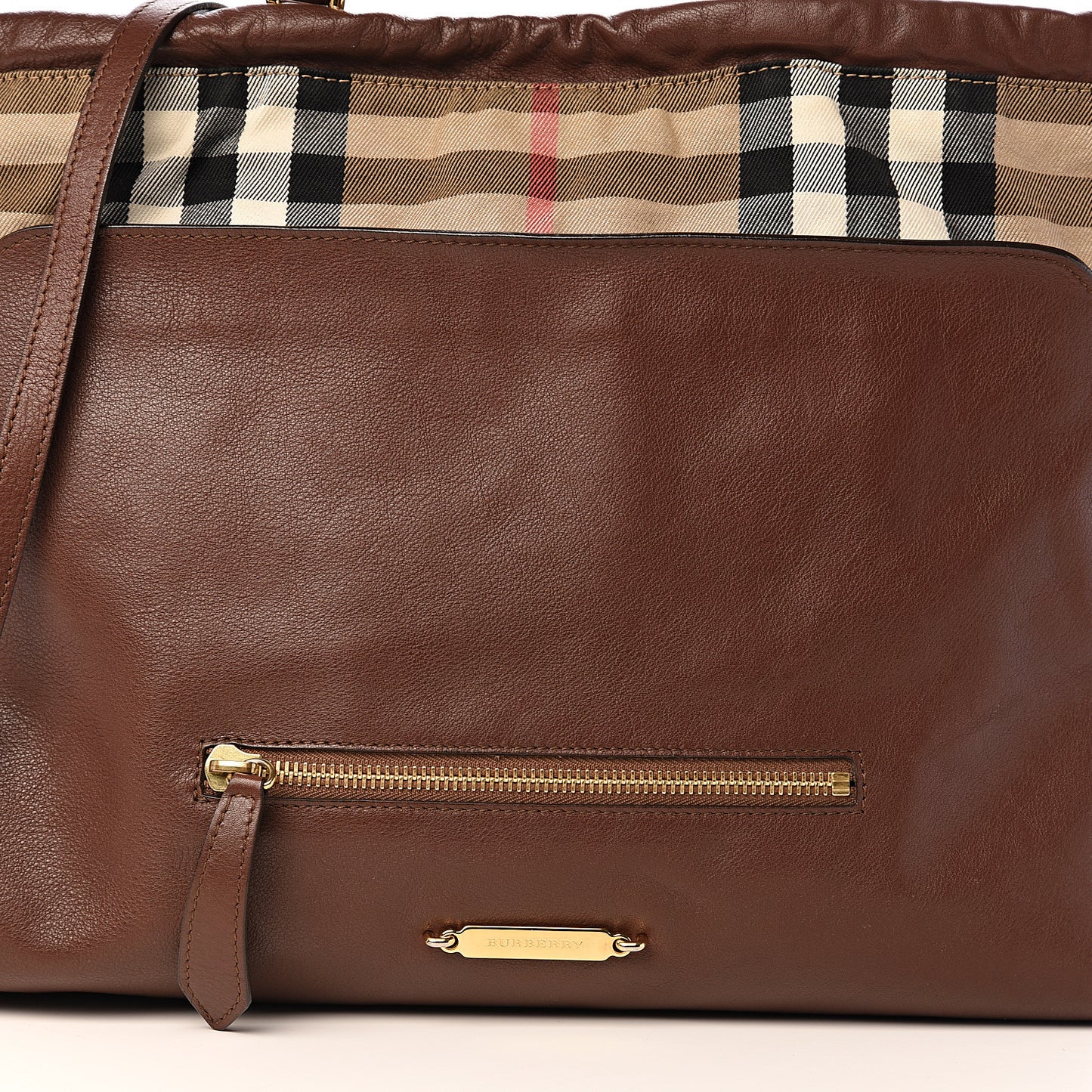 Soft Calfskin House Check Big Crush Tote Brown Ochre