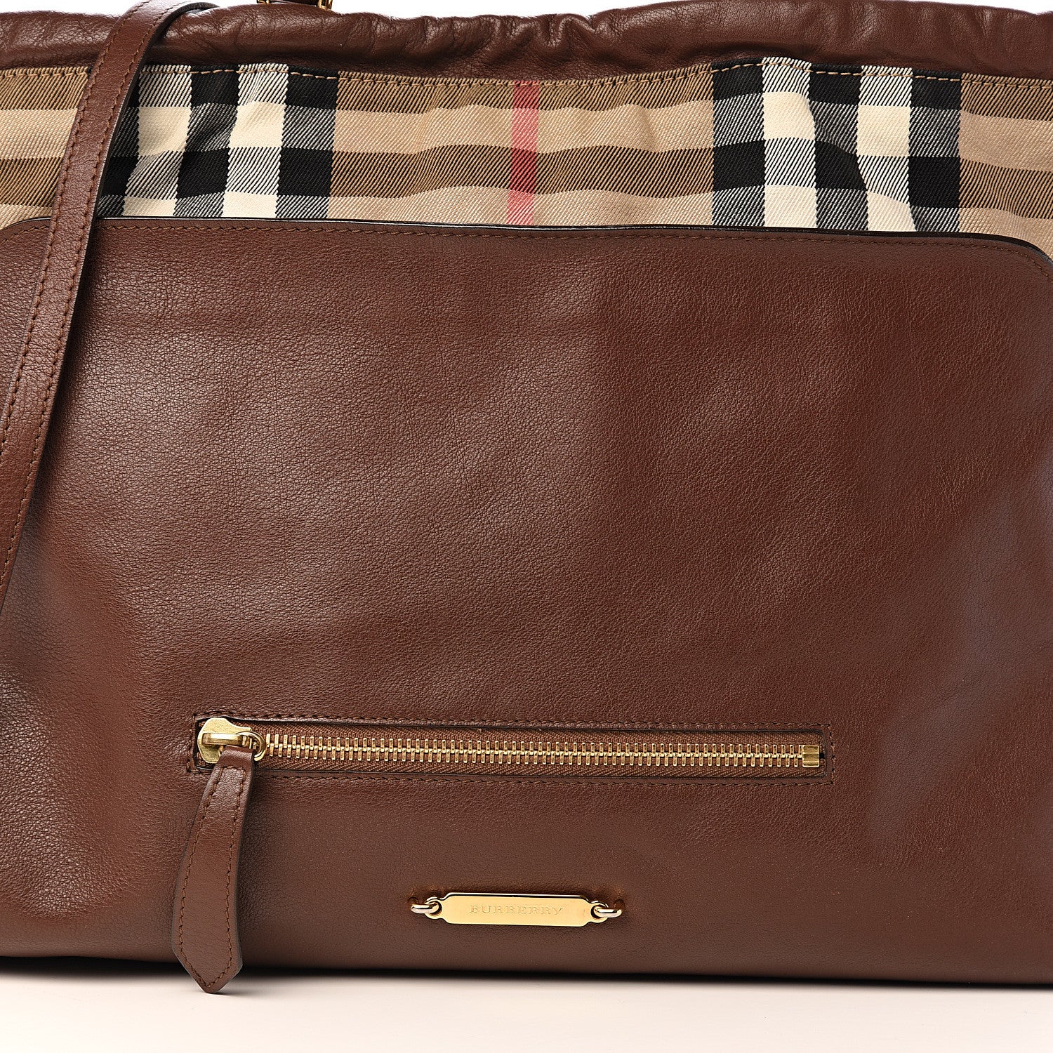 Burberry Soft Calfskin House Check Big Crush Tote Brown Ochre 10 of 10