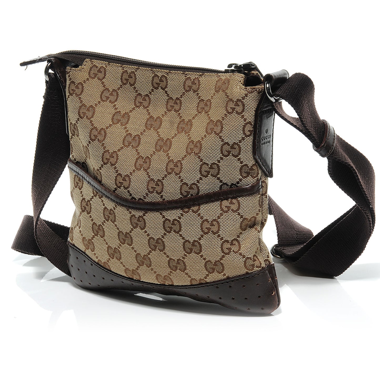 Monogram Calfskin Perforated Small Flat Messenger Bag Dark Brown
