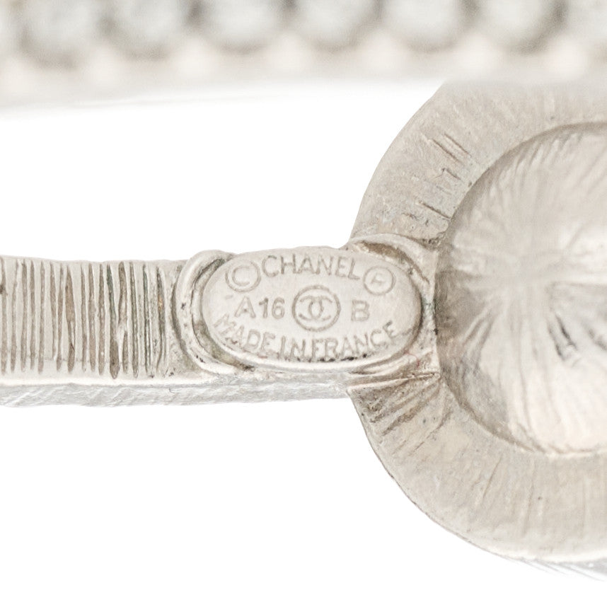 Chanel Crystal Pearl CC Hoop Earrings Silver 5 of 5