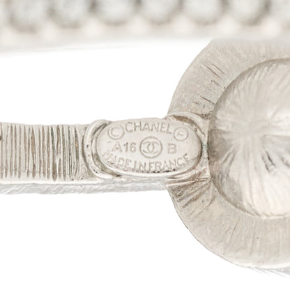 Chanel Crystal Pearl CC Hoop Earrings Silver 5 of 5