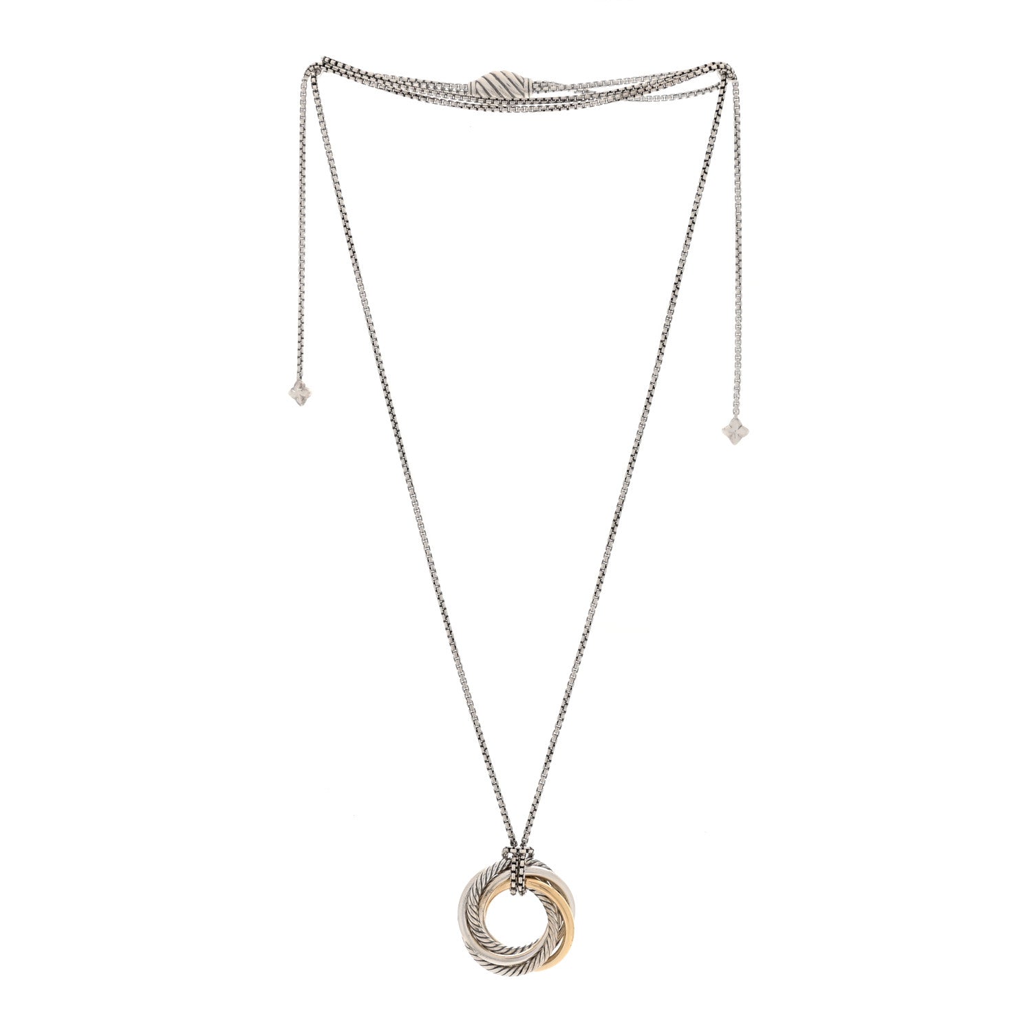 David Yurman Sterling Silver 14K Yellow Gold 28mm Crossover Pendant Necklace 3 of 4