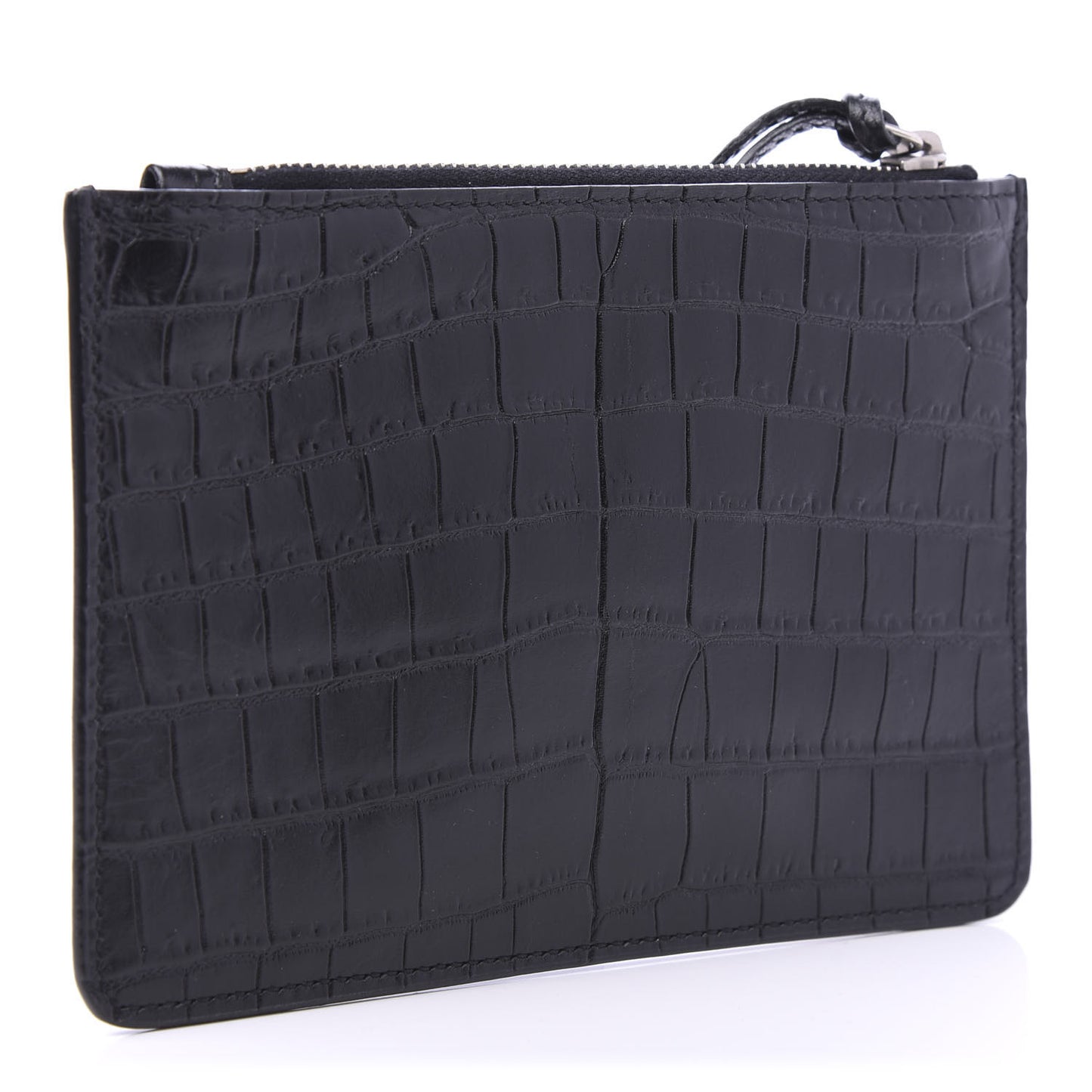 Calfskin Crocodile Embossed East Side Zip Pouch Black