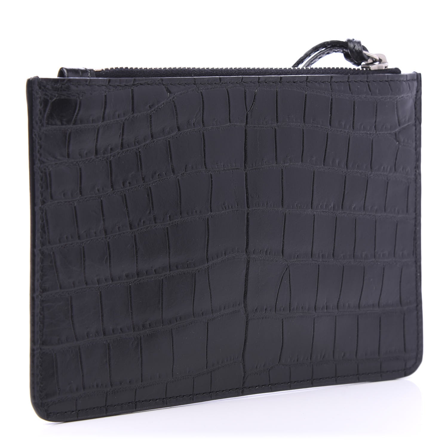 Saint Laurent Calfskin Crocodile Embossed East Side Zip Pouch Black 3 of 9
