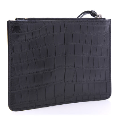 Saint Laurent Calfskin Crocodile Embossed East Side Zip Pouch Black 3 of 9