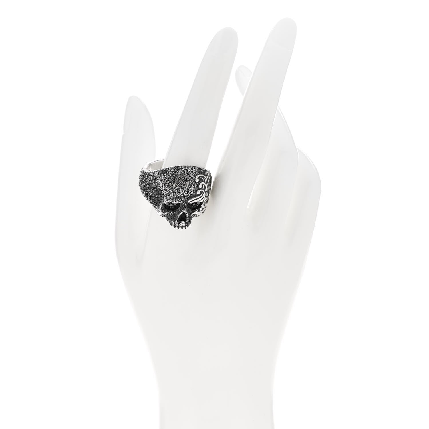 David Yurman Sterling Silver Black Diamond Waves Skull Ring 70 13 2 of 5