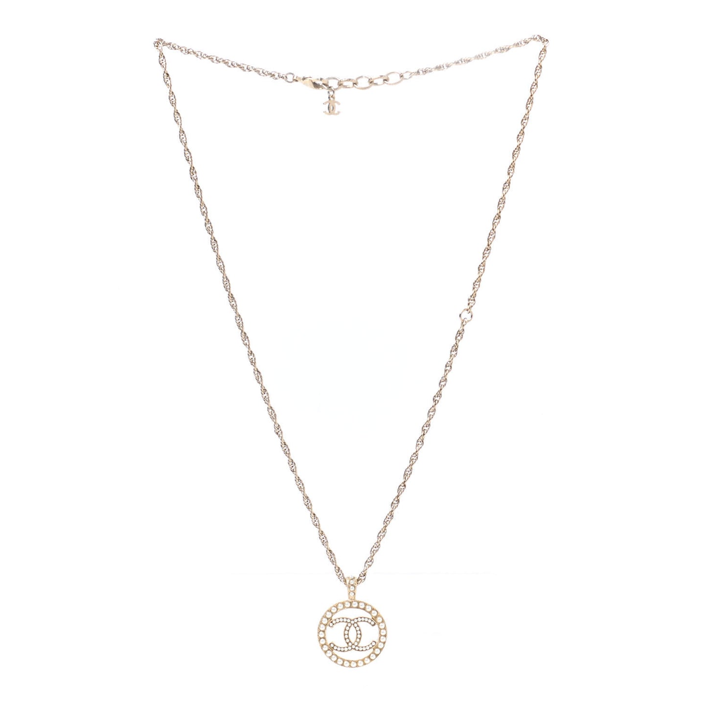 Pearl CC Round Pendant Necklace Gold