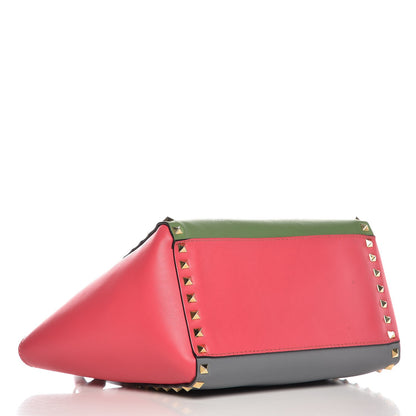 Valentino Garavani Vitello Colorblock Small Rockstud Double Handle Tote Deep Rose Clover Grey Scarlet 4 of 12