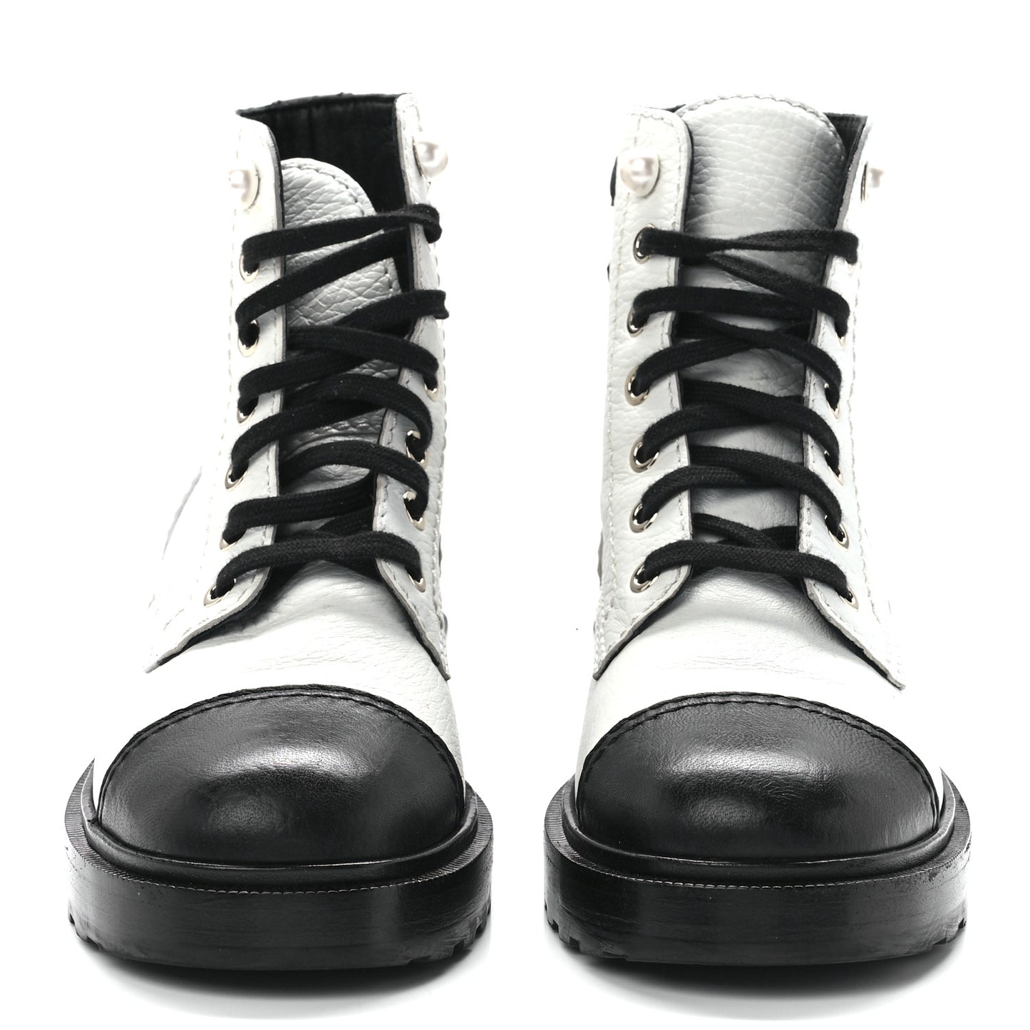 Lambskin Grained Calfskin CC Cap Toe Short Boots 38 White Black