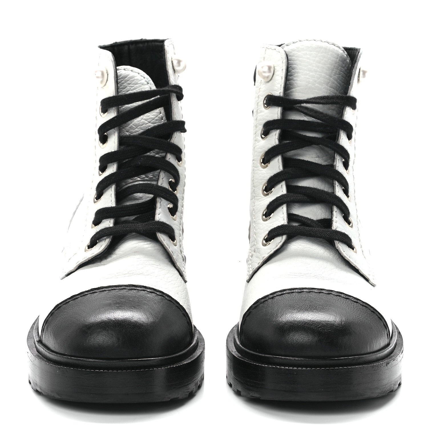 Chanel Lambskin Grained Calfskin CC Cap Toe Short Boots 38 White Black 2 of 8