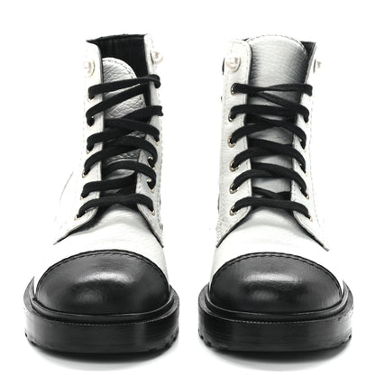 Chanel Lambskin Grained Calfskin CC Cap Toe Short Boots 38 White Black 2 of 8