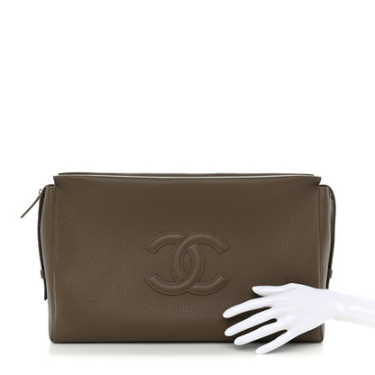 Chanel Grained Calfskin Large Zippered Pouch Dark Khaki 2 of 9