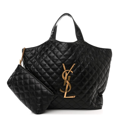 Saint Laurent Lambskin Quilted Maxi Icare Shopping Tote Black 3 of 11